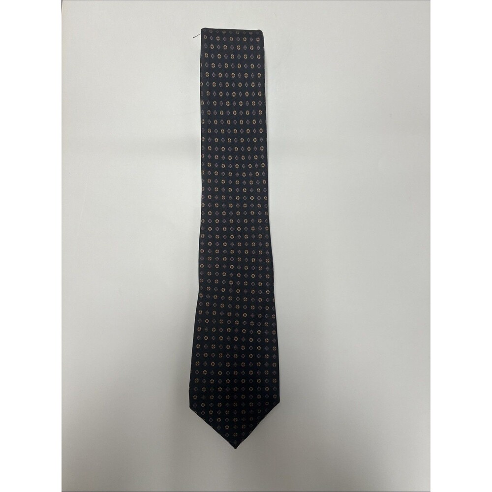 Men’s silk Tie Tattersall Black Blue Yellow Flowers